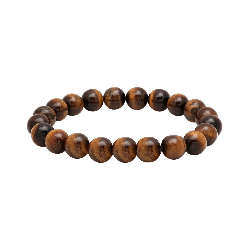 STEELTIME Men's Genunie Tiger Eye Stone Brown Beaded Bracelet Yogi NEW